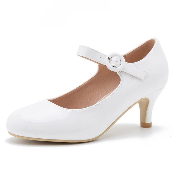 No Brand Shoes - Women's Mary Jane Kitten Heel Pumps Round Closed Toe Mid Low Heels Ankle Strap